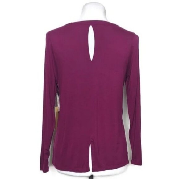 NWT HALOGEN Slub Knit Back Keyhole and Vent T-Shirt S Stretch Long Sleeve Tee - Picture 4 of 6